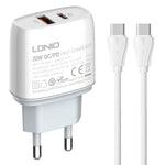 LDNIO Q229 QC3.0 / PD20W USB + Type-C 快速充電器，附1米 Type-C to Type-C 線，EU 插頭，UK 插頭，US 插頭