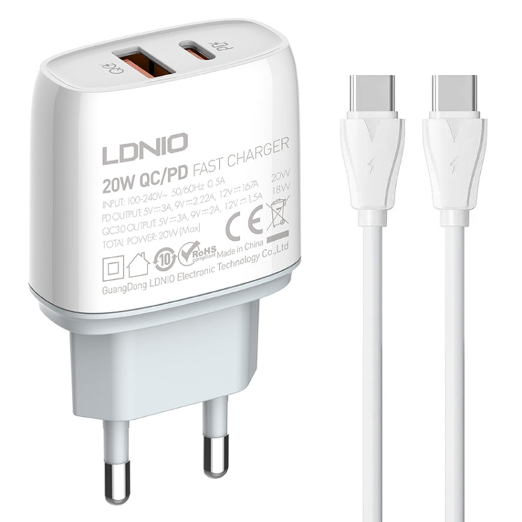 LDNIO Q229 QC3.0 / PD20W USB + Type-C 快速充電器，附1米 Type-C to Type-C 線，EU 插頭，UK 插頭，US 插頭