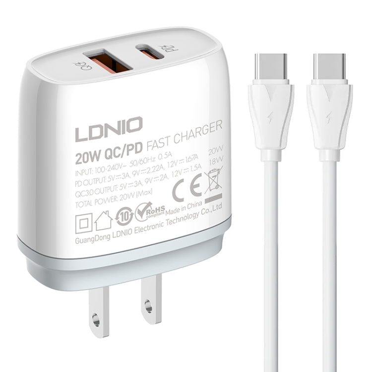 LDNIO Q229 QC3.0 / PD20W USB + Type-C 快速充電器，附1米 Type-C to Type-C 線，EU 插頭，UK 插頭，US 插頭