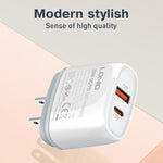 LDNIO Q229 QC3.0 / PD20W USB + Type-C 快速充電器，附1米 Type-C to Type-C 線，EU 插頭，UK 插頭，US 插頭