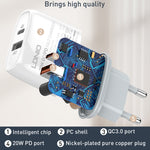 LDNIO Q229 QC3.0 / PD20W USB + Type-C 快速充電器，附1米 Type-C to Type-C 線，EU 插頭，UK 插頭，US 插頭