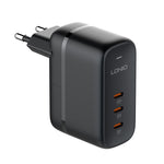 LDNIO Q367 65W GaN 三埠 USB-C / Type-C 介面充電器，附 1米 USB-C / Type-C 轉 USB-C / Type-C 數據線，歐規插頭，英規插頭，美規插頭