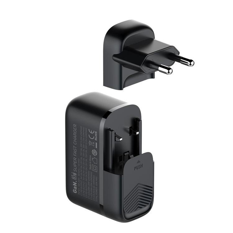 LDNIO Q367 65W GaN 三埠 USB-C / Type-C 介面充電器，附 1米 USB-C / Type-C 轉 USB-C / Type-C 數據線，歐規插頭，英規插頭，美規插頭