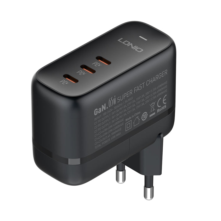 LDNIO Q367 65W GaN 三埠 USB-C / Type-C 介面充電器，附 1米 USB-C / Type-C 轉 USB-C / Type-C 數據線，歐規插頭，英規插頭，美規插頭