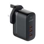 LDNIO Q367 65W GaN 三埠 USB-C / Type-C 介面充電器，附 1米 USB-C / Type-C 轉 USB-C / Type-C 數據線，歐規插頭，英規插頭，美規插頭