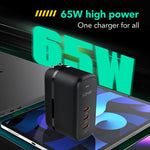 LDNIO Q367 65W GaN 三埠 USB-C / Type-C 介面充電器，附 1米 USB-C / Type-C 轉 USB-C / Type-C 數據線，歐規插頭，英規插頭，美規插頭