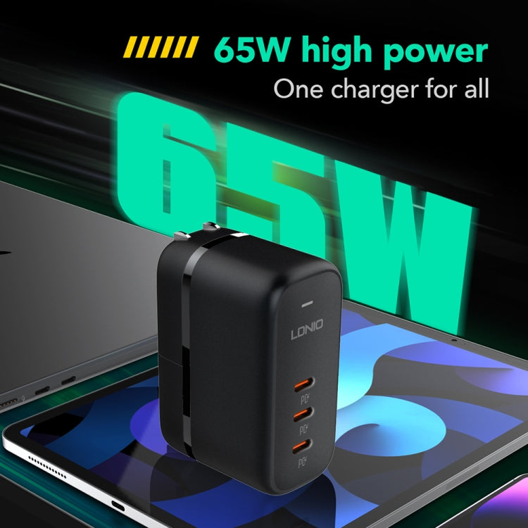 LDNIO Q367 65W GaN 三埠 USB-C / Type-C 介面充電器，附 1米 USB-C / Type-C 轉 USB-C / Type-C 數據線，歐規插頭，英規插頭，美規插頭