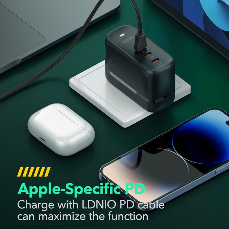 LDNIO Q367 65W GaN 三埠 USB-C / Type-C 介面充電器，附 1米 USB-C / Type-C 轉 USB-C / Type-C 數據線，歐規插頭，英規插頭，美規插頭