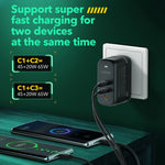 LDNIO Q367 65W GaN 三埠 USB-C / Type-C 介面充電器，附 1米 USB-C / Type-C 轉 USB-C / Type-C 數據線，歐規插頭，英規插頭，美規插頭