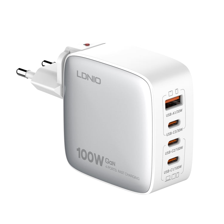 LDNIO Q408 100W GaN USB+3 USB-C / Type-C 介面充電器，附 1 米 100W USB-C / Type-C 對 USB-C / Type-C 數據線，歐規插頭，英規插頭，美規插頭