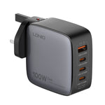 LDNIO Q408 100W GaN USB+3 USB-C / Type-C 介面充電器，附 1 米 100W USB-C / Type-C 對 USB-C / Type-C 數據線，歐規插頭，英規插頭，美規插頭