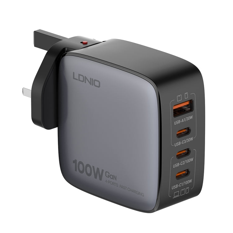 LDNIO Q408 100W GaN USB+3 USB-C / Type-C 介面充電器，附 1 米 100W USB-C / Type-C 對 USB-C / Type-C 數據線，歐規插頭，英規插頭，美規插頭