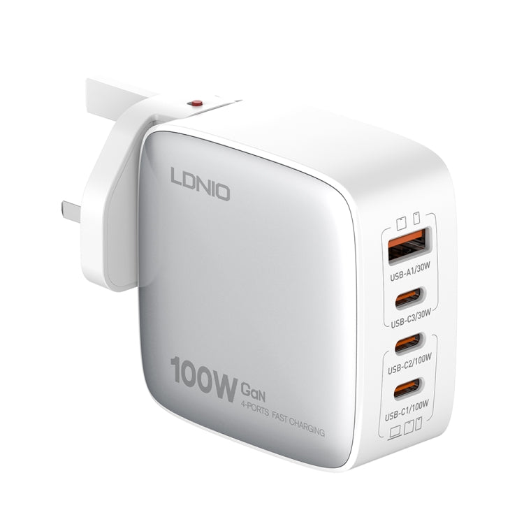 LDNIO Q408 100W GaN USB+3 USB-C / Type-C 介面充電器，附 1 米 100W USB-C / Type-C 對 USB-C / Type-C 數據線，歐規插頭，英規插頭，美規插頭