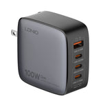 LDNIO Q408 100W GaN USB+3 USB-C / Type-C 介面充電器，附 1 米 100W USB-C / Type-C 對 USB-C / Type-C 數據線，歐規插頭，英規插頭，美規插頭
