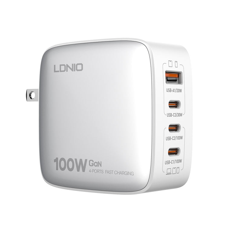 LDNIO Q408 100W GaN USB+3 USB-C / Type-C 介面充電器，附 1 米 100W USB-C / Type-C 對 USB-C / Type-C 數據線，歐規插頭，英規插頭，美規插頭