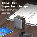 LDNIO Q408 100W GaN USB+3 USB-C / Type-C 介面充電器，附 1 米 100W USB-C / Type-C 對 USB-C / Type-C 數據線，歐規插頭，英規插頭，美規插頭