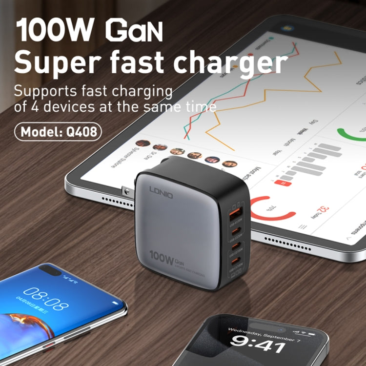 LDNIO Q408 100W GaN USB+3 USB-C / Type-C 介面充電器，附 1 米 100W USB-C / Type-C 對 USB-C / Type-C 數據線，歐規插頭，英規插頭，美規插頭