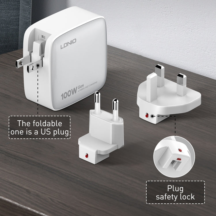 LDNIO Q408 100W GaN USB+3 USB-C / Type-C 介面充電器，附 1 米 100W USB-C / Type-C 對 USB-C / Type-C 數據線，歐規插頭，英規插頭，美規插頭