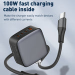 LDNIO Q408 100W GaN USB+3 USB-C / Type-C 介面充電器，附 1 米 100W USB-C / Type-C 對 USB-C / Type-C 數據線，歐規插頭，英規插頭，美規插頭