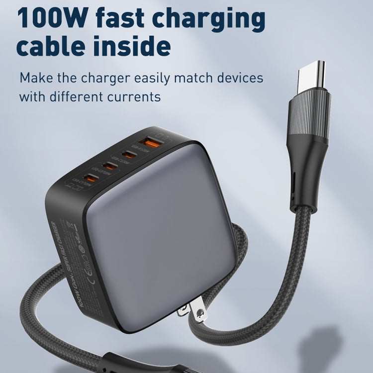 LDNIO Q408 100W GaN USB+3 USB-C / Type-C 介面充電器，附 1 米 100W USB-C / Type-C 對 USB-C / Type-C 數據線，歐規插頭，英規插頭，美規插頭