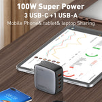 LDNIO Q408 100W GaN USB+3 USB-C / Type-C 介面充電器，附 1 米 100W USB-C / Type-C 對 USB-C / Type-C 數據線，歐規插頭，英規插頭，美規插頭