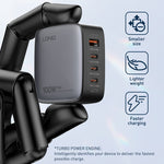 LDNIO Q408 100W GaN USB+3 USB-C / Type-C 介面充電器，附 1 米 100W USB-C / Type-C 對 USB-C / Type-C 數據線，歐規插頭，英規插頭，美規插頭
