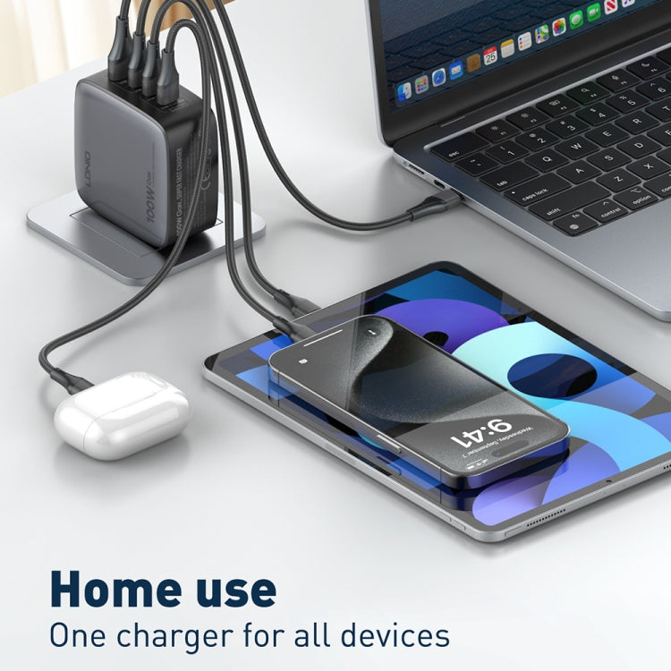 LDNIO Q408 100W GaN USB+3 USB-C / Type-C 介面充電器，附 1 米 100W USB-C / Type-C 對 USB-C / Type-C 數據線，歐規插頭，英規插頭，美規插頭
