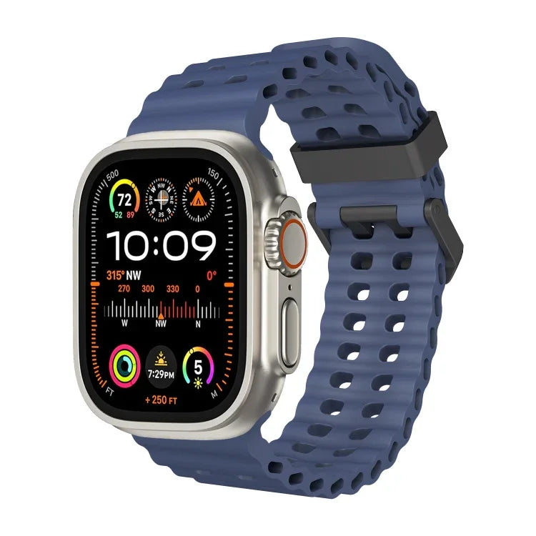 Ocean Dual-Row Hole Silicone Watch Band, For Apple Watch Ultra 49mm, For Apple Watch Series 8 45mm, For Apple Watch SE 2022 44mm