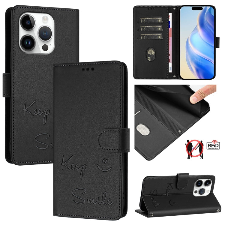 微笑浮雕 RFID 皮革手機殼，適用於 iPhone 17 Pro Max、iPhone 17 Pro、iPhone 17、iPhone Air、iPhone SE 2024、iPhone 16 Pro Max、iPhone 16 Pro、iPhone 16 Plus