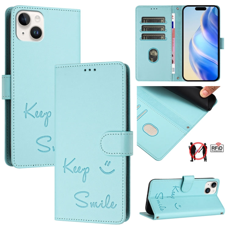微笑壓紋 RFID 皮革手機殼，適用於 iPhone 16，適用於 iPhone 15 Pro Max，適用於 iPhone 15 Pro，適用於 iPhone 15 Plus，適用於 iPhone 15，適用於 iPhone 14 Plus，適用於 iPhone 14 / 13，適用於 iPhone 14 Pro