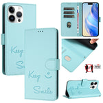 微笑浮雕RFID皮革手機殼，適用於iPhone 14 Pro Max、iPhone SE 2022 / 2020 / 8 / 7、iPhone 13 Pro Max、iPhone 13 Pro、iPhone 13 mini、iPhone 12 / 12 Pro、iPhone 12 Pro Max、iPhone 12 mini