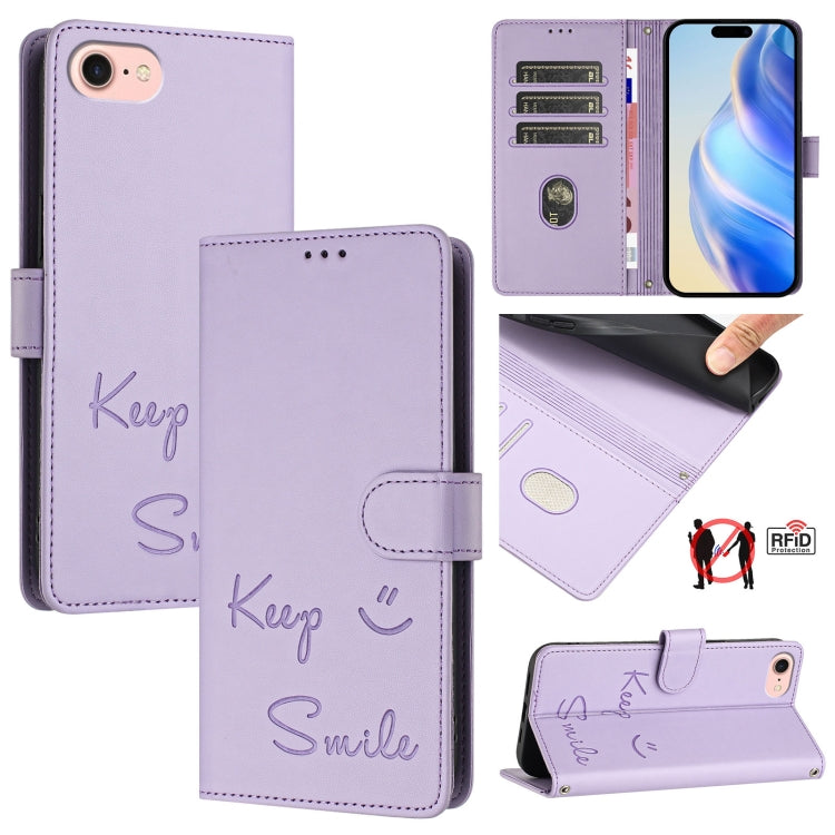 微笑浮雕RFID皮革手機殼，適用於iPhone 14 Pro Max、iPhone SE 2022 / 2020 / 8 / 7、iPhone 13 Pro Max、iPhone 13 Pro、iPhone 13 mini、iPhone 12 / 12 Pro、iPhone 12 Pro Max、iPhone 12 mini
