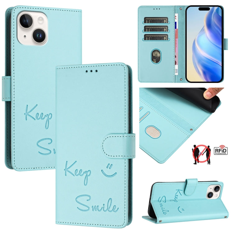 微笑浮雕RFID皮革手機殼，適用於iPhone 14 Pro Max、iPhone SE 2022 / 2020 / 8 / 7、iPhone 13 Pro Max、iPhone 13 Pro、iPhone 13 mini、iPhone 12 / 12 Pro、iPhone 12 Pro Max、iPhone 12 mini