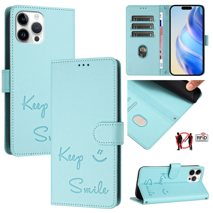 微笑浮雕RFID皮革手機殼，適用於iPhone 14 Pro Max、iPhone SE 2022 / 2020 / 8 / 7、iPhone 13 Pro Max、iPhone 13 Pro、iPhone 13 mini、iPhone 12 / 12 Pro、iPhone 12 Pro Max、iPhone 12 mini