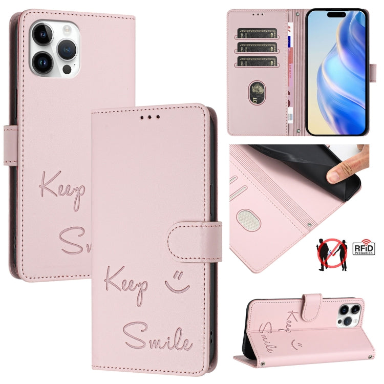 微笑浮雕RFID皮革手機殼，適用於iPhone 14 Pro Max、iPhone SE 2022 / 2020 / 8 / 7、iPhone 13 Pro Max、iPhone 13 Pro、iPhone 13 mini、iPhone 12 / 12 Pro、iPhone 12 Pro Max、iPhone 12 mini