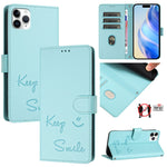 微笑浮雕RFID皮革手機殼，適用於iPhone 11 Pro Max、iPhone 11、iPhone 11 Pro、iPod Touch 7 / 6 / 5、iPhone X / XS、iPhone XR、iPhone XS Max、iPhone 8 Plus / 7 Plus