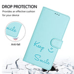 微笑浮雕RFID皮革手機殼，適用於iPhone 11 Pro Max、iPhone 11、iPhone 11 Pro、iPod Touch 7 / 6 / 5、iPhone X / XS、iPhone XR、iPhone XS Max、iPhone 8 Plus / 7 Plus