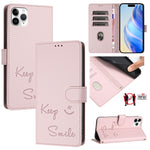 微笑浮雕RFID皮革手機殼，適用於iPhone 11 Pro Max、iPhone 11、iPhone 11 Pro、iPod Touch 7 / 6 / 5、iPhone X / XS、iPhone XR、iPhone XS Max、iPhone 8 Plus / 7 Plus