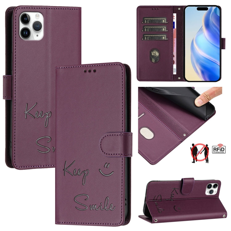 微笑浮雕RFID皮革手機殼，適用於iPhone 11 Pro Max、iPhone 11、iPhone 11 Pro、iPod Touch 7 / 6 / 5、iPhone X / XS、iPhone XR、iPhone XS Max、iPhone 8 Plus / 7 Plus