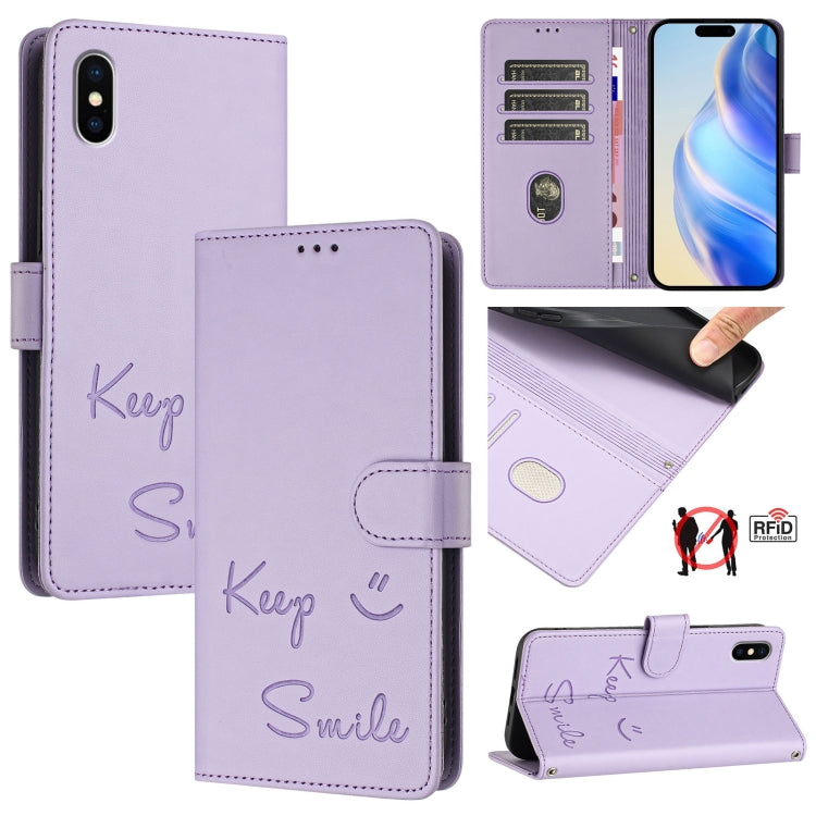 微笑浮雕RFID皮革手機殼，適用於iPhone 11 Pro Max、iPhone 11、iPhone 11 Pro、iPod Touch 7 / 6 / 5、iPhone X / XS、iPhone XR、iPhone XS Max、iPhone 8 Plus / 7 Plus