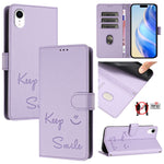 微笑浮雕RFID皮革手機殼，適用於iPhone 11 Pro Max、iPhone 11、iPhone 11 Pro、iPod Touch 7 / 6 / 5、iPhone X / XS、iPhone XR、iPhone XS Max、iPhone 8 Plus / 7 Plus