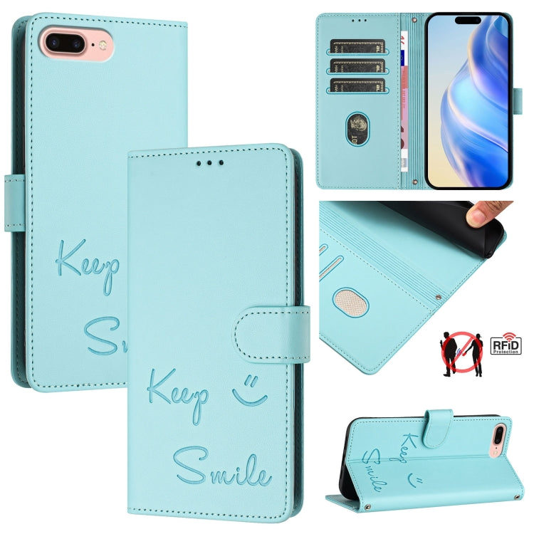 微笑浮雕RFID皮革手機殼，適用於iPhone 11 Pro Max、iPhone 11、iPhone 11 Pro、iPod Touch 7 / 6 / 5、iPhone X / XS、iPhone XR、iPhone XS Max、iPhone 8 Plus / 7 Plus