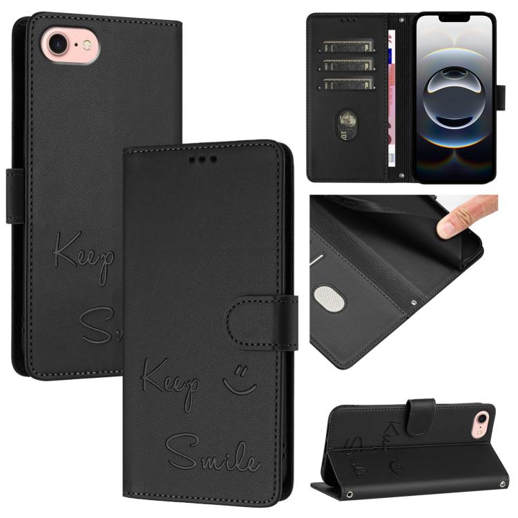 微笑浮雕 RFID 皮革手機殼，適用於 iPhone 17 Pro Max、iPhone 17 Pro、iPhone 17、iPhone Air、iPhone SE 2024、iPhone 16 Pro Max、iPhone 16 Pro、iPhone 16 Plus