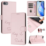 微笑浮雕RFID皮革手機殼，適用於iPhone 11 Pro Max、iPhone 11、iPhone 11 Pro、iPod Touch 7 / 6 / 5、iPhone X / XS、iPhone XR、iPhone XS Max、iPhone 8 Plus / 7 Plus