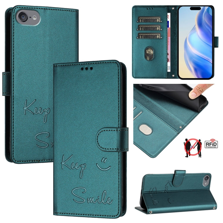 微笑浮雕RFID皮革手機殼，適用於iPhone 11 Pro Max、iPhone 11、iPhone 11 Pro、iPod Touch 7 / 6 / 5、iPhone X / XS、iPhone XR、iPhone XS Max、iPhone 8 Plus / 7 Plus