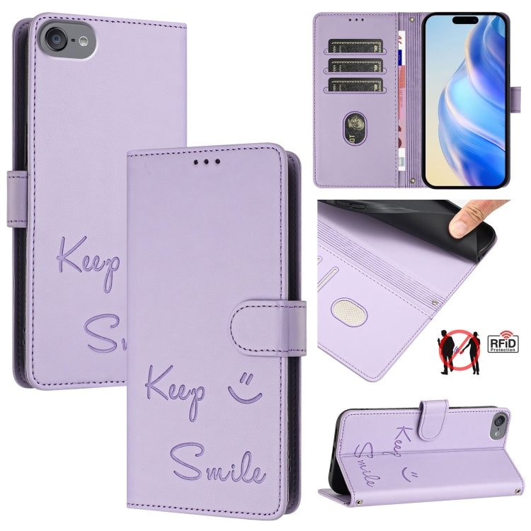 微笑浮雕RFID皮革手機殼，適用於iPhone 11 Pro Max、iPhone 11、iPhone 11 Pro、iPod Touch 7 / 6 / 5、iPhone X / XS、iPhone XR、iPhone XS Max、iPhone 8 Plus / 7 Plus