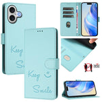 微笑浮雕 RFID 皮革手機殼，適用於 iPhone 17 Pro Max、iPhone 17 Pro、iPhone 17、iPhone Air、iPhone SE 2024、iPhone 16 Pro Max、iPhone 16 Pro、iPhone 16 Plus