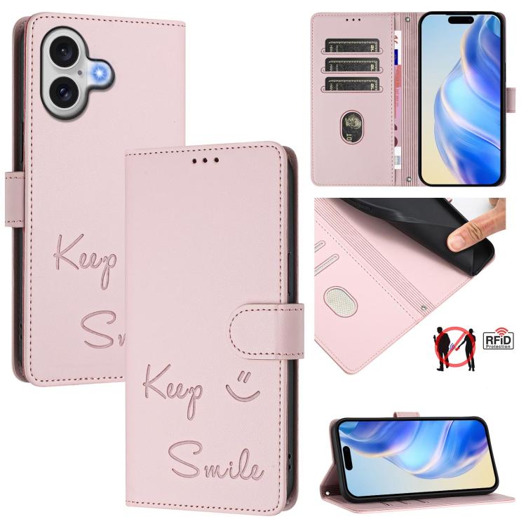 微笑浮雕 RFID 皮革手機殼，適用於 iPhone 17 Pro Max、iPhone 17 Pro、iPhone 17、iPhone Air、iPhone SE 2024、iPhone 16 Pro Max、iPhone 16 Pro、iPhone 16 Plus
