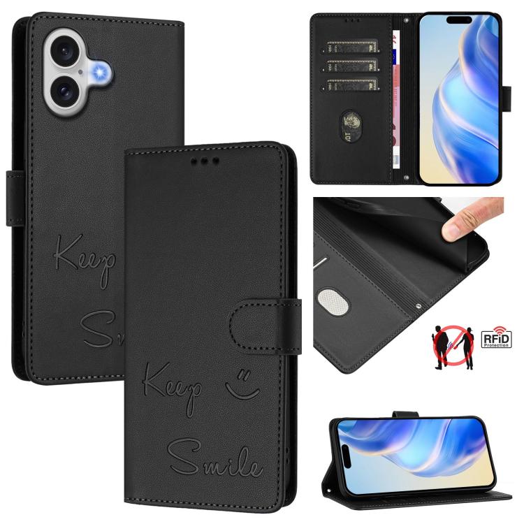 微笑浮雕 RFID 皮革手機殼，適用於 iPhone 17 Pro Max、iPhone 17 Pro、iPhone 17、iPhone Air、iPhone SE 2024、iPhone 16 Pro Max、iPhone 16 Pro、iPhone 16 Plus