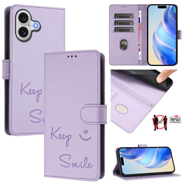 微笑浮雕 RFID 皮革手機殼，適用於 iPhone 17 Pro Max、iPhone 17 Pro、iPhone 17、iPhone Air、iPhone SE 2024、iPhone 16 Pro Max、iPhone 16 Pro、iPhone 16 Plus
